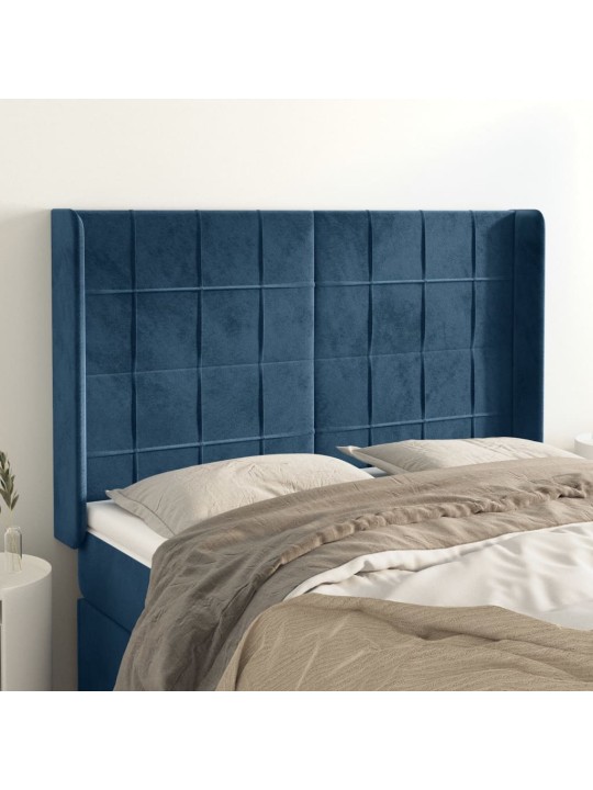 Voodipeats servadega, tumesinine, 147x16x118/128 cm, samet