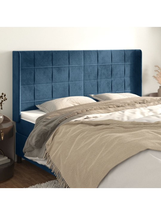 Voodipeats servadega, tumesinine, 163x16x118/128 cm, samet