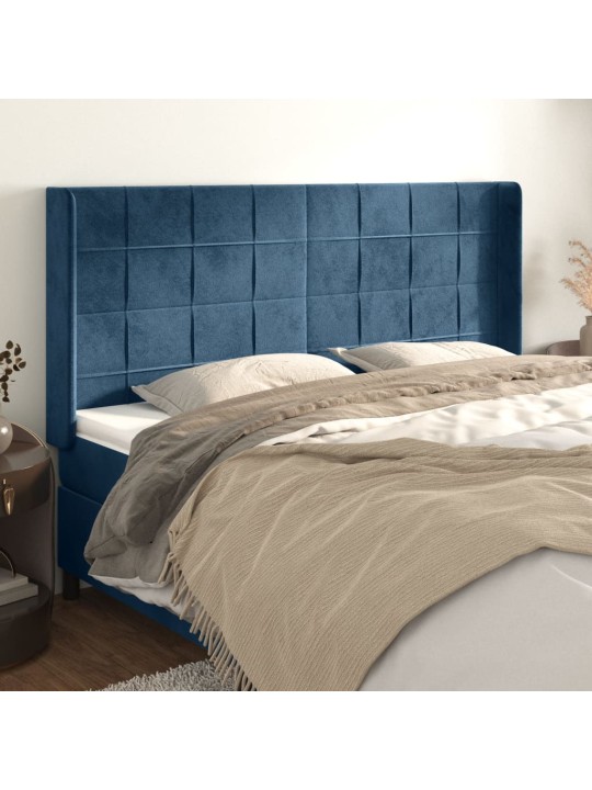 Voodipeats servadega, tumesinine, 183x16x118/128 cm, samet