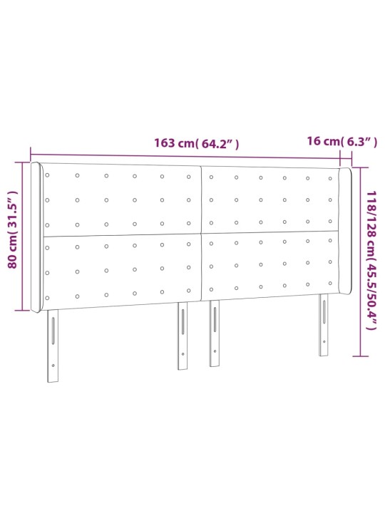 Voodipeats servadega, valge, 163x16x118/128 cm, kunstnahk