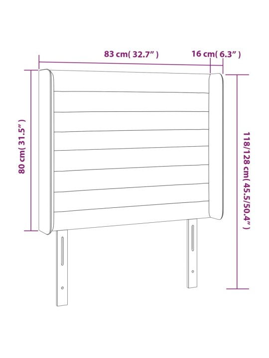 Voodipeats servadega, must, 83x16x118/128 cm, samet