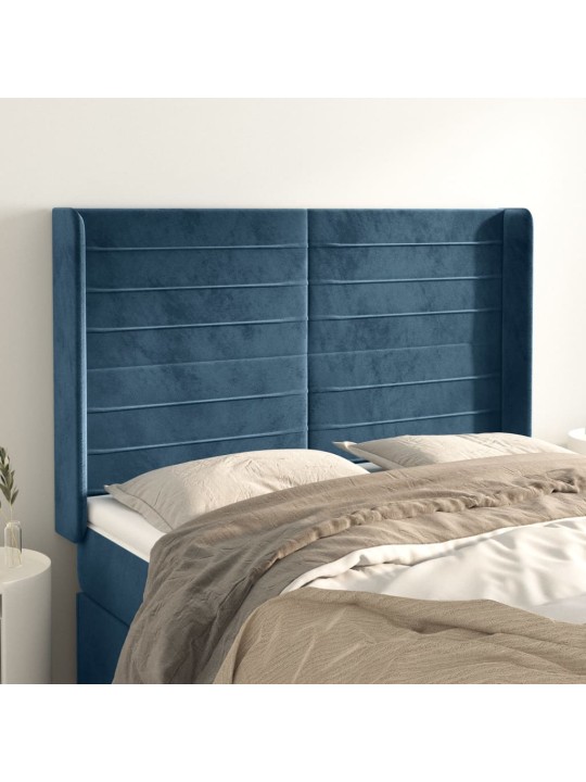 Voodipeats servadega, tumesinine, 147x16x118/128 cm, samet