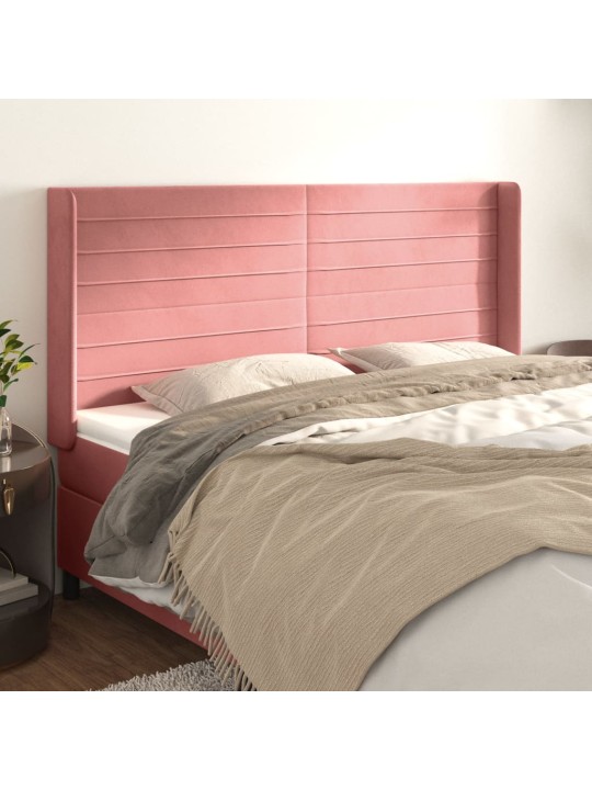 Voodipeats servadega, roosa, 163x16x118/128 cm, samet