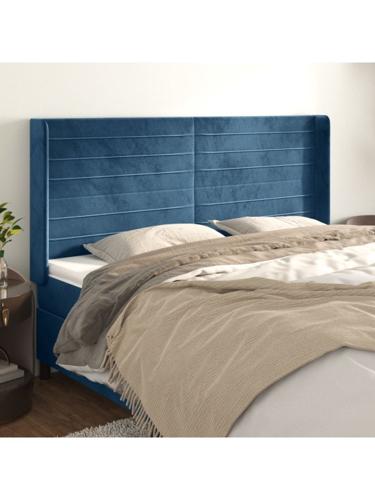 Voodipeats servadega, tumesinine, 183x16x118/128 cm, samet