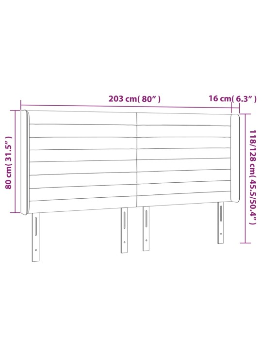 Voodipeats servadega, helehall, 203x16x118/128 cm, samet