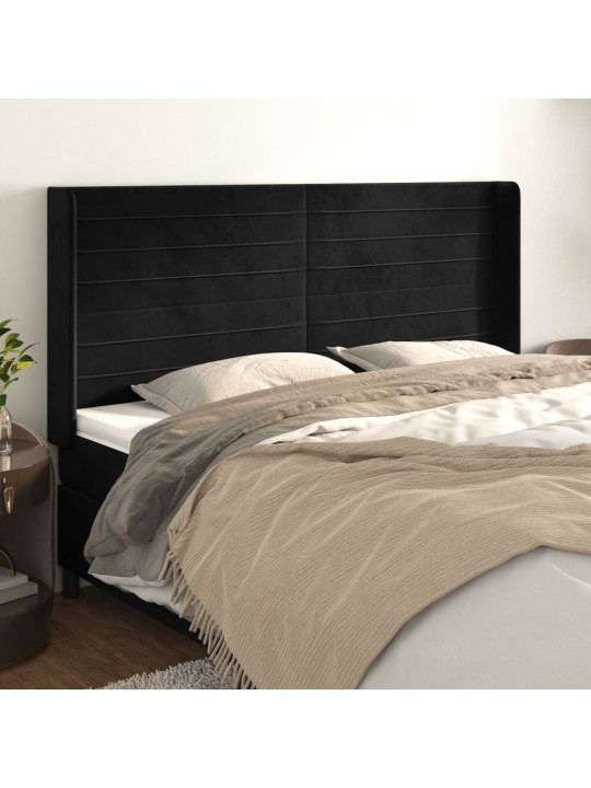 Voodipeats servadega, must, 203x16x118/128 cm, samet