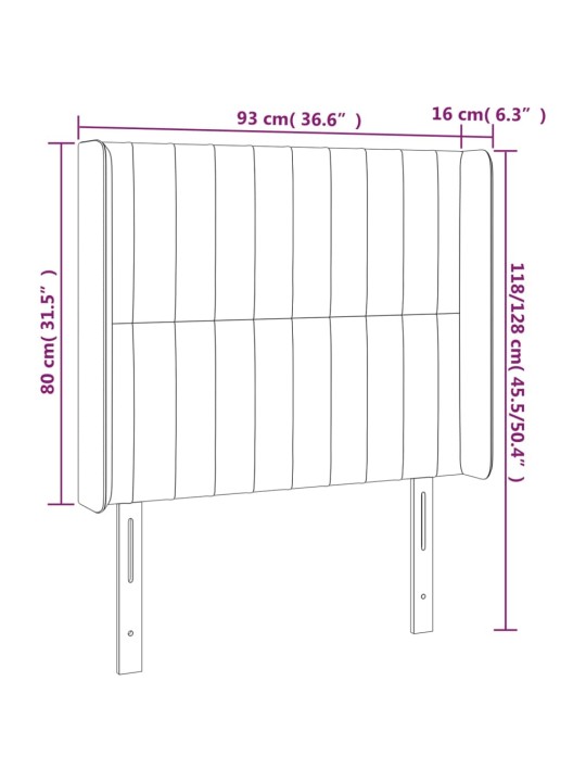 Voodipeats servadega, tumehall, 93x16x118/128 cm, samet