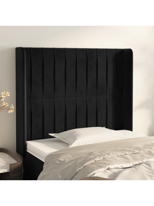 Voodipeats servadega, must, 93x16x118/128 cm, samet