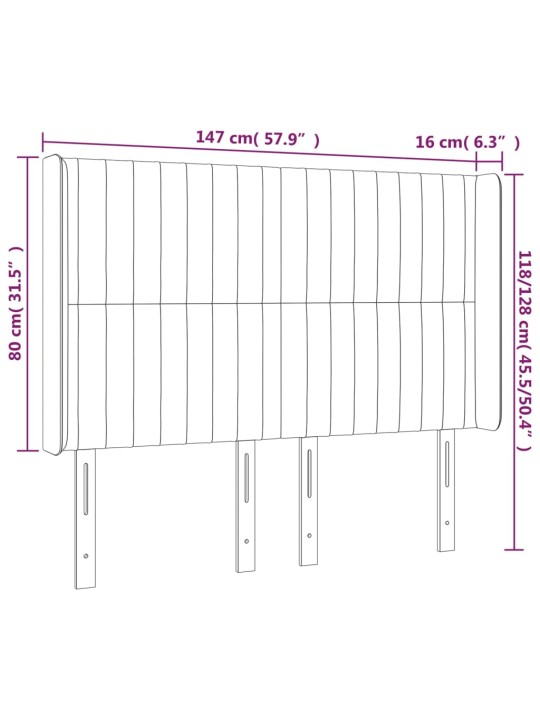 Voodipeats servadega, helehall, 147x16x118/128 cm, samet