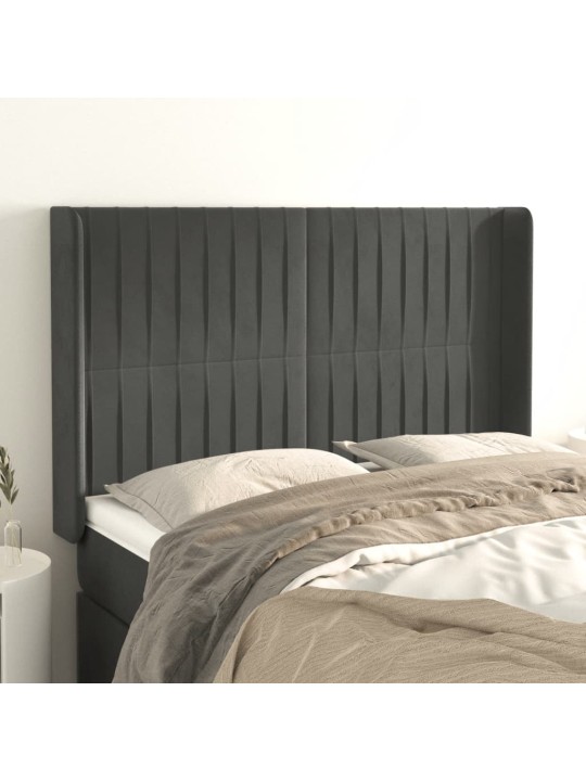 Voodipeats servadega, tumehall, 147x16x118/128 cm, samet