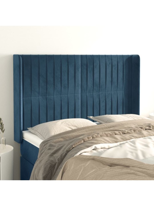 Voodipeats servadega, tumesinine, 147x16x118/128 cm, samet
