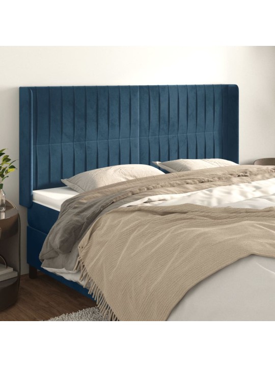 Voodipeats servadega, tumesinine, 163x16x118/128 cm, samet