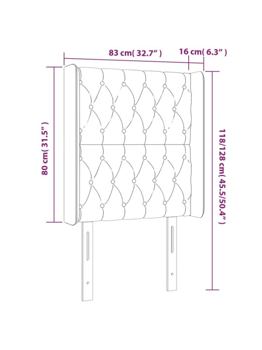 Voodipeats servadega, tumehall, 83x16x118/128 cm, samet