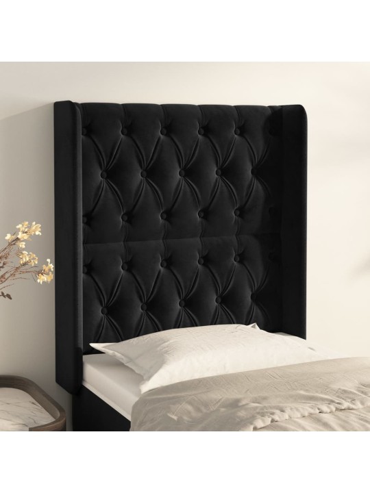 Voodipeats servadega, must, 83x16x118/128 cm, samet