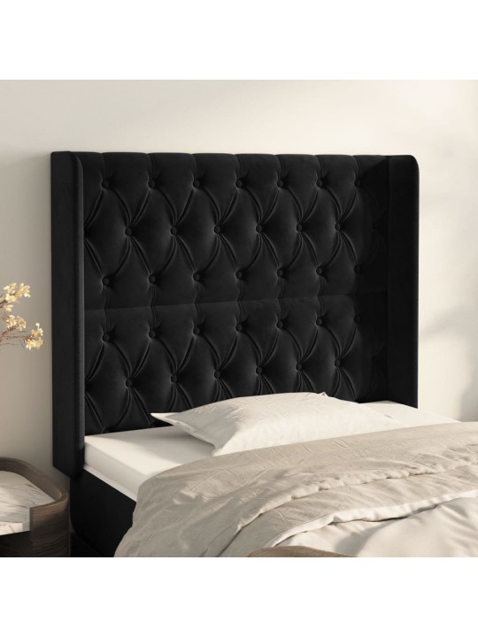 Voodipeats servadega, must, 93x16x118/128 cm, samet