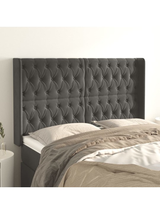 Voodipeats servadega, tumehall, 147x16x118/128 cm, samet