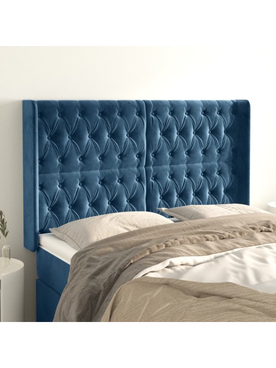 Voodipeats servadega, tumesinine, 147x16x118/128 cm, samet