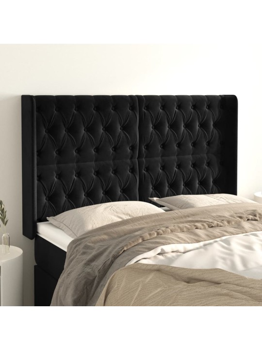 Voodipeats servadega, must, 163x16x118/128 cm, samet