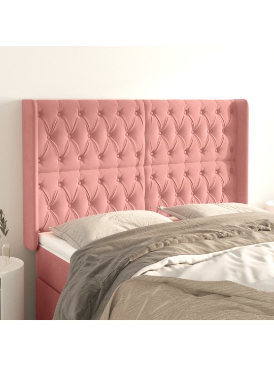 Voodipeats servadega, roosa, 163x16x118/128 cm, samet