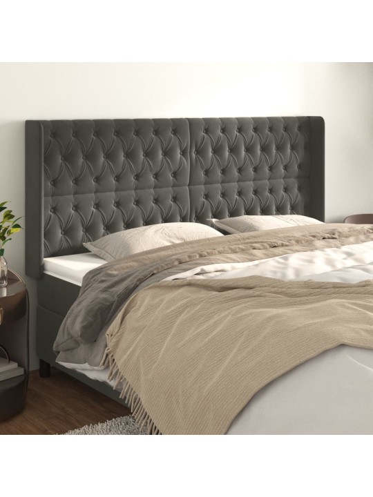 Voodipeats servadega, tumehall, 183x16x118/128 cm, samet