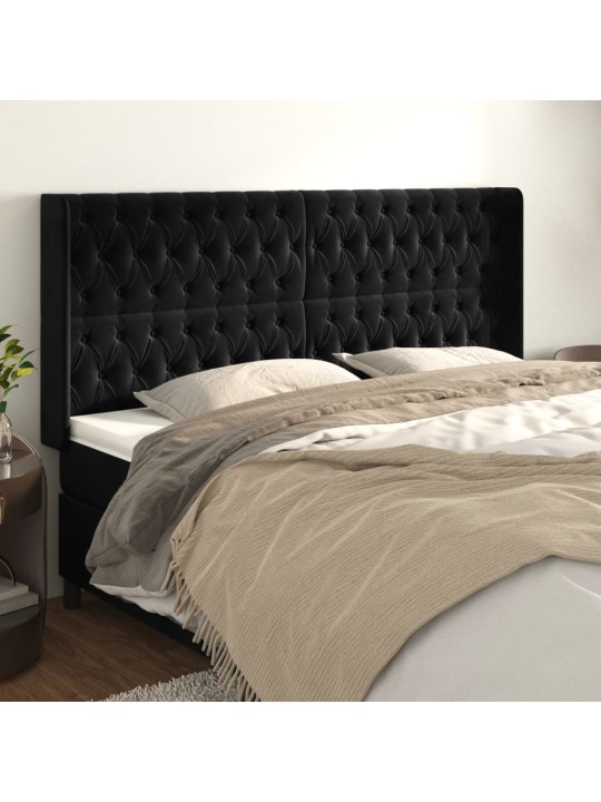 Voodipeats servadega, must, 183x16x118/128 cm, samet