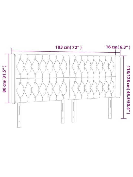 Voodipeats servadega, tumeroheline, 183x16x118/128 cm, samet