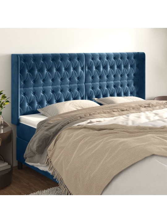 Voodipeats servadega, tumesinine, 203x16x118/128 cm, samet