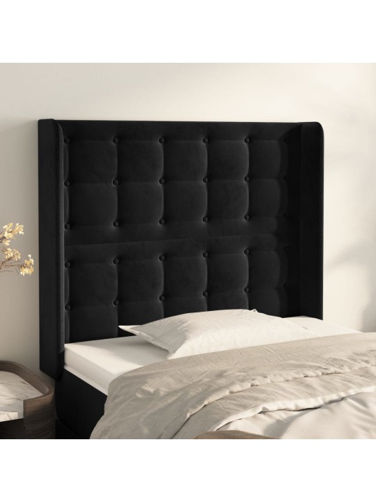 Voodipeats servadega, must, 93x16x118/128 cm, samet