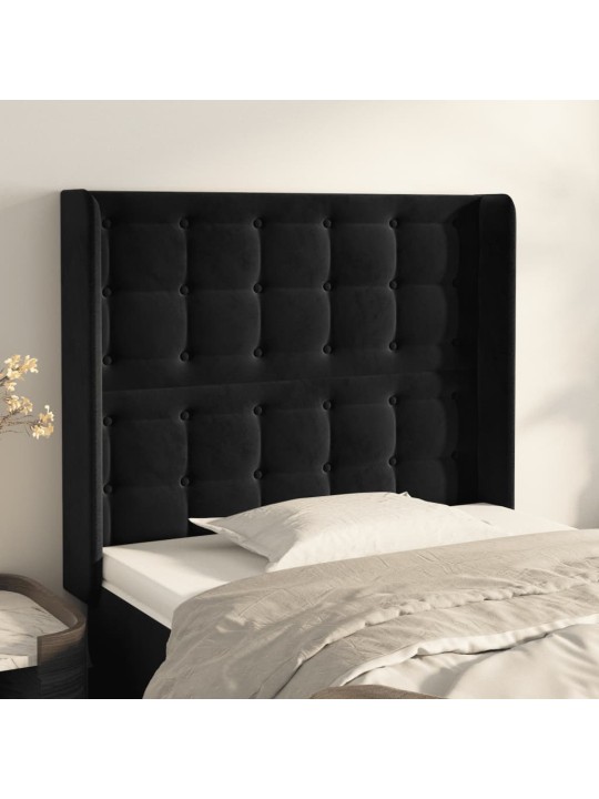 Voodipeats servadega, must, 103x16x118/128 cm, samet