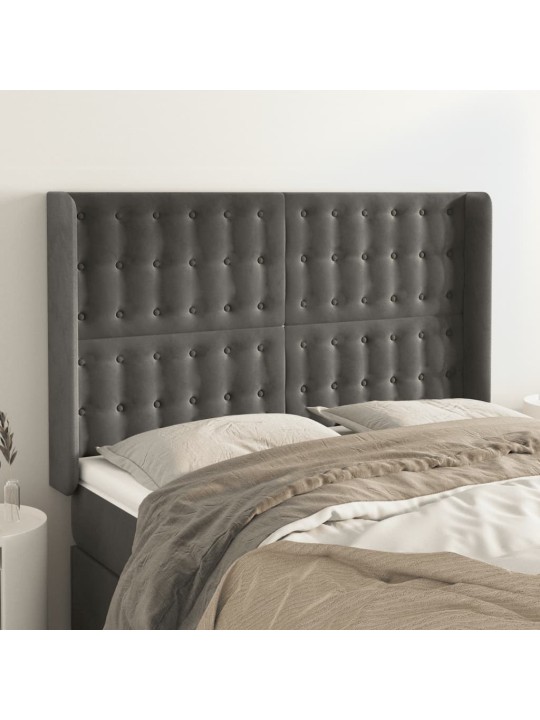 Voodipeats servadega, tumehall, 147x16x118/128 cm, samet