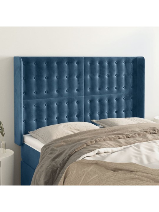 Voodipeats servadega, tumesinine, 147x16x118/128 cm, samet