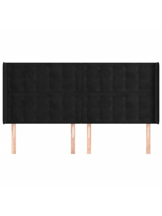 Voodipeats servadega, must, 163x16x118/128 cm, samet