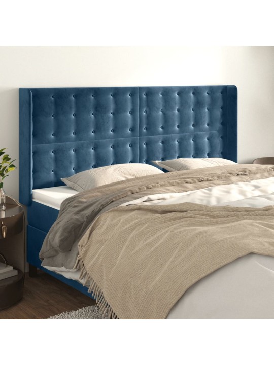 Voodipeats servadega, tumesinine, 163x16x118/128 cm, samet