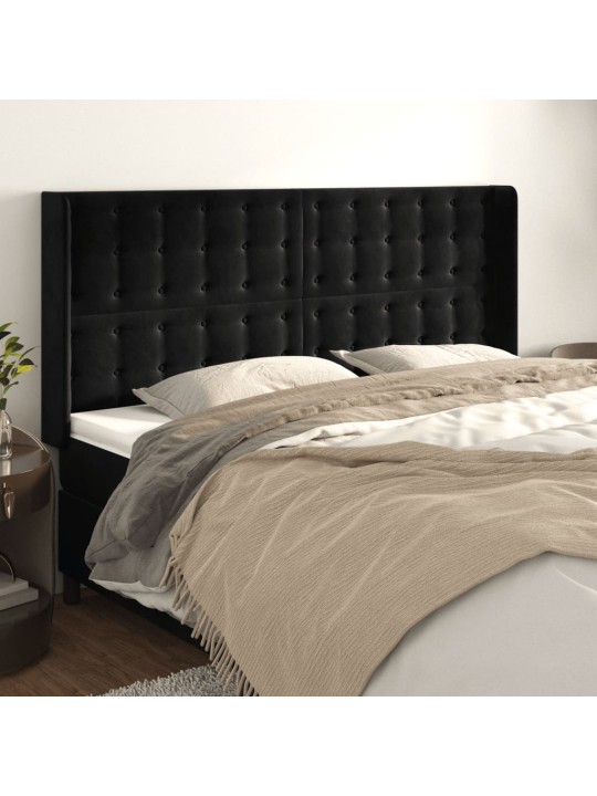 Voodipeats servadega, must, 183x16x118/128 cm, samet