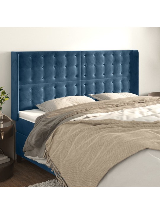 Voodipeats servadega, tumesinine, 203x16x118/128 cm, samet
