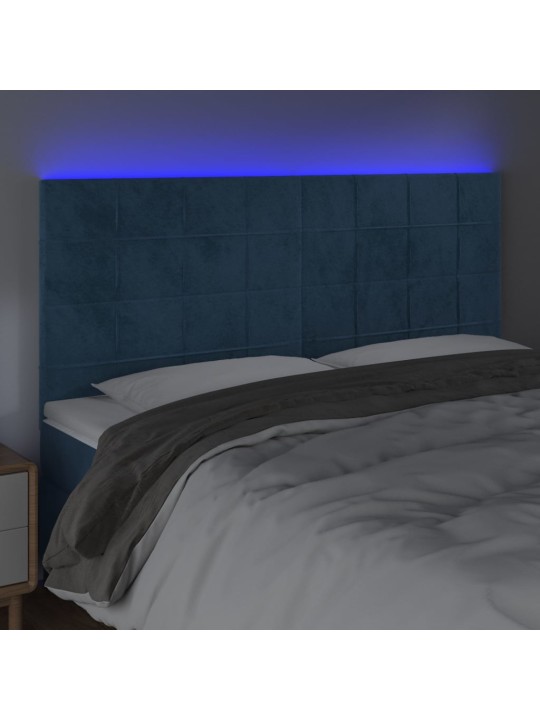 LED-voodipeats, tumesinine, 180x5x118/128 cm, samet