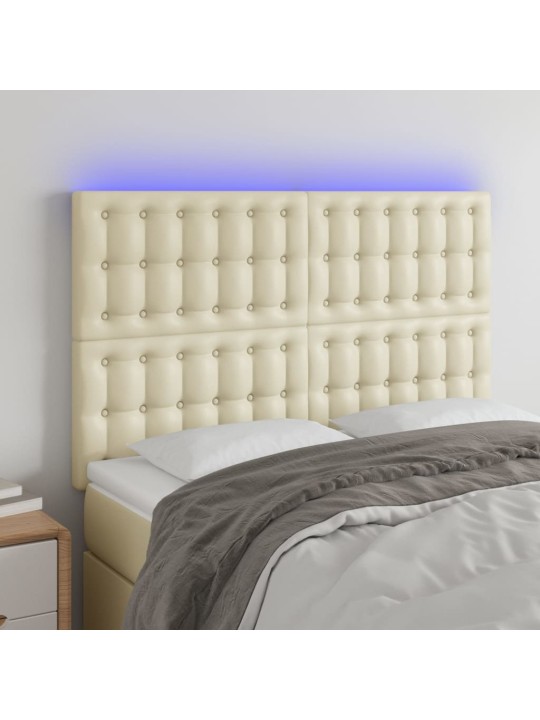 LED-voodipeats, kreemjas, 144x5x118/128 cm, kunstnahk