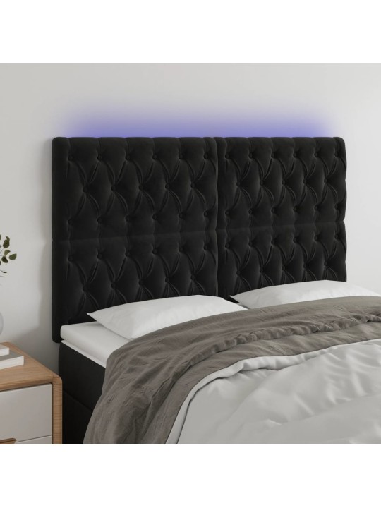 Led-voodipeats, must, 144x7x118/128 cm, samet