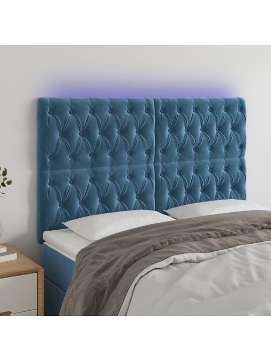 LED-voodipeats, tumesinine, 144x7x118/128 cm, samet