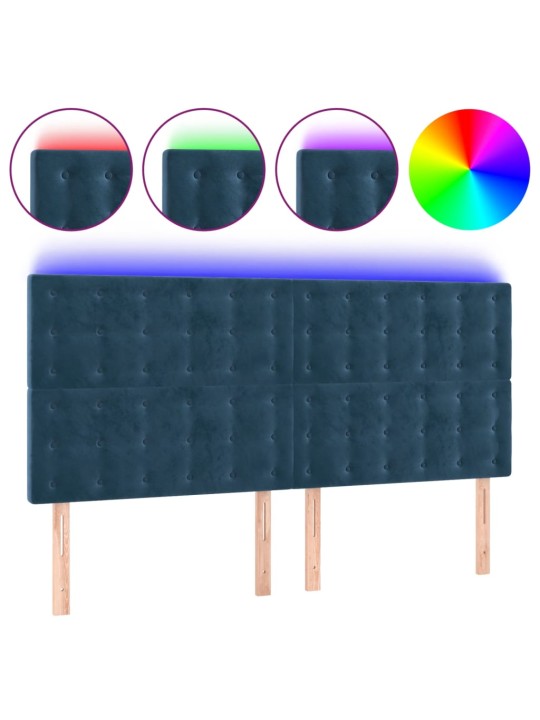 LED-voodipeats, tumesinine, 200x5x118/128 cm, samet