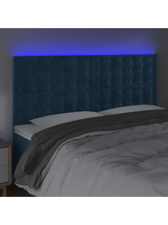 LED-voodipeats, tumesinine, 200x5x118/128 cm, samet