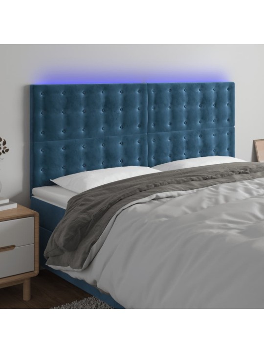 LED-voodipeats, tumesinine, 200x5x118/128 cm, samet