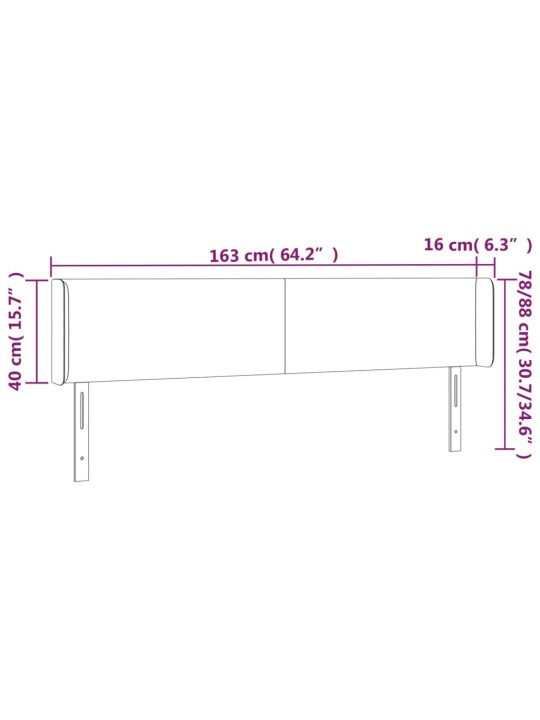 LED-voodipeats, tumeroheline, 163x16x78/88 cm, samet