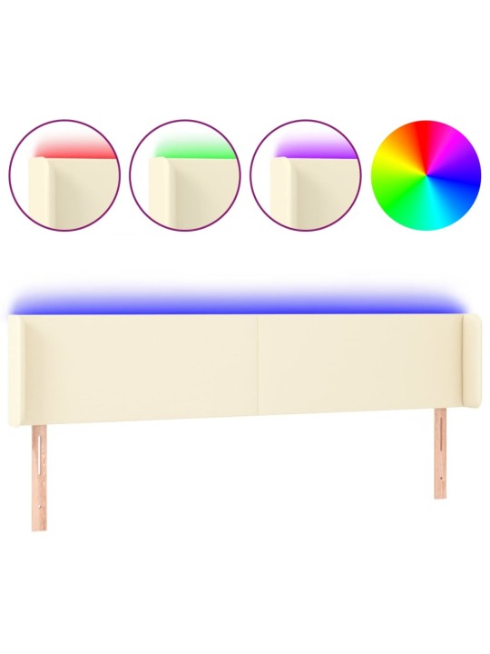 LED-voodipeats, kreemjas, 203x16x78/88 cm, kunstnahk