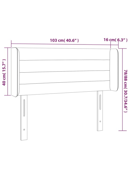 LED-voodipeats, tumeroheline, 103x16x78/88 cm, samet