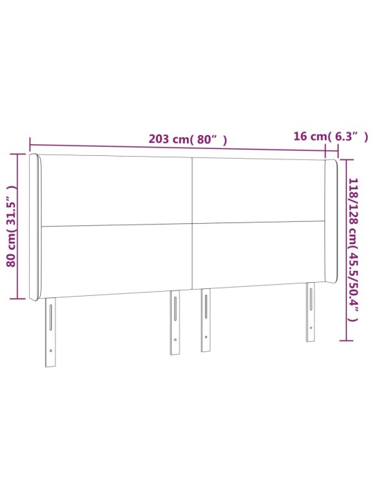 LED-voodipeats, tumehall, 203x16x118/128 cm, kangas