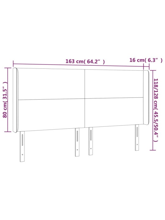 Led-voodipeats, must, 163x16x118/128 cm, kunstnahk