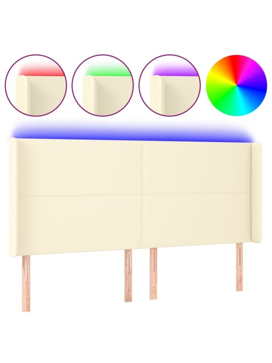LED-voodipeats, kreemjas, 183x16x118/128 cm, kunstnahk