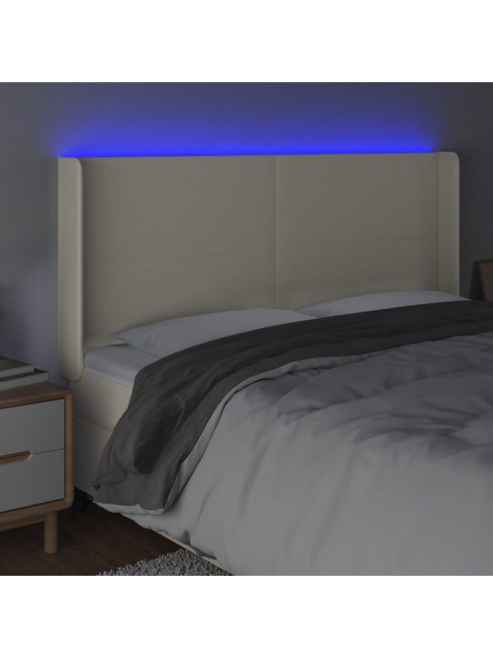 LED-voodipeats, kreemjas, 183x16x118/128 cm, kunstnahk