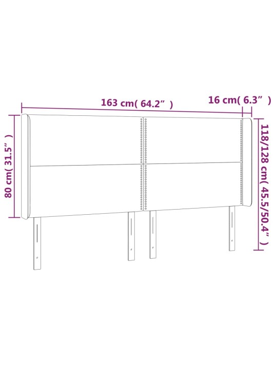 Led-voodipeats, helehall, 163x16x118/128 cm, kangas